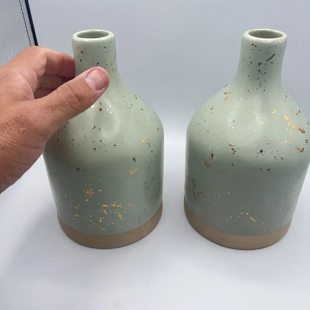 hearth and hand With magnolia Stoneware Vase Gold Sparked - Set Of Two
